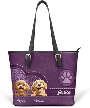 WANDER PRINTS Personalized Leather Tote Bag - Gift for Pet Lovers - Dog Mom Cute 3D Effect Dog