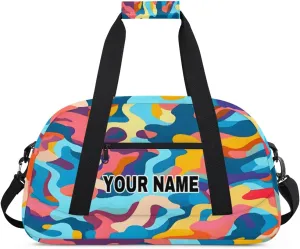 Watercolor Colorful Camouflage Personalized Kids Duffel Bags for Boys Girls Teen, Custom Sports Gym Bag, Customized Travel Duffel Bag Girls Dance Bag Weekender Overnight Bag for Kids