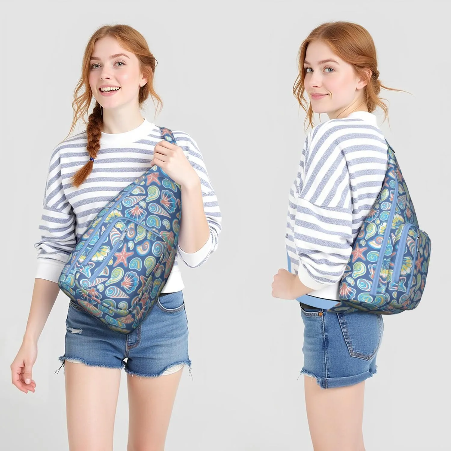 Waterproof Crossbody Bag for Women & Men - Starfish & Seashell Beach Sling Bag Backpack Summer Travel Hiking Daypack Sports