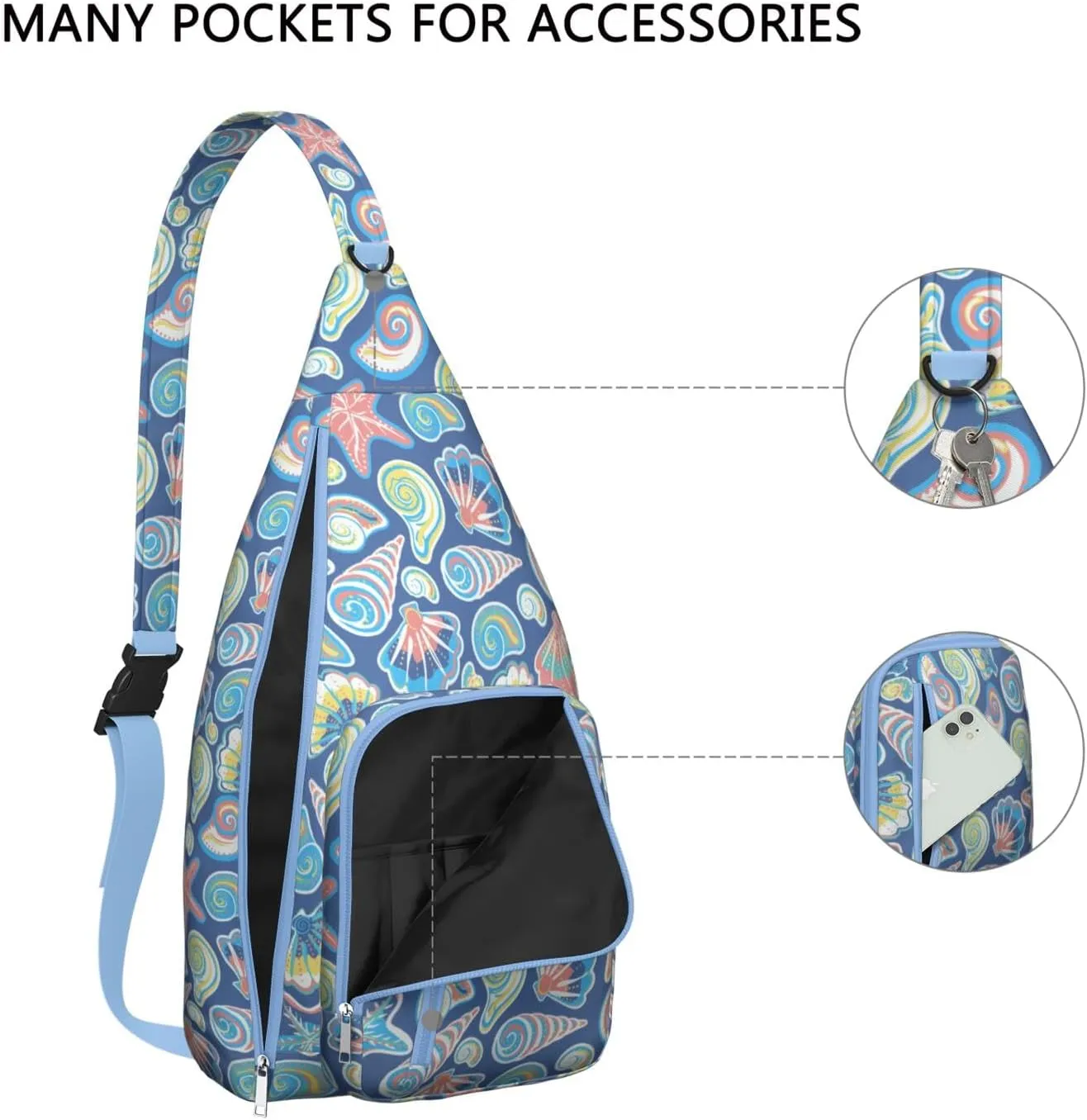Waterproof Crossbody Bag for Women & Men - Starfish & Seashell Beach Sling Bag Backpack Summer Travel Hiking Daypack Sports