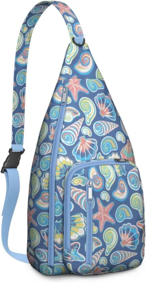 Waterproof Crossbody Bag for Women & Men - Starfish & Seashell Beach Sling Bag Backpack Summer Travel Hiking Daypack Sports