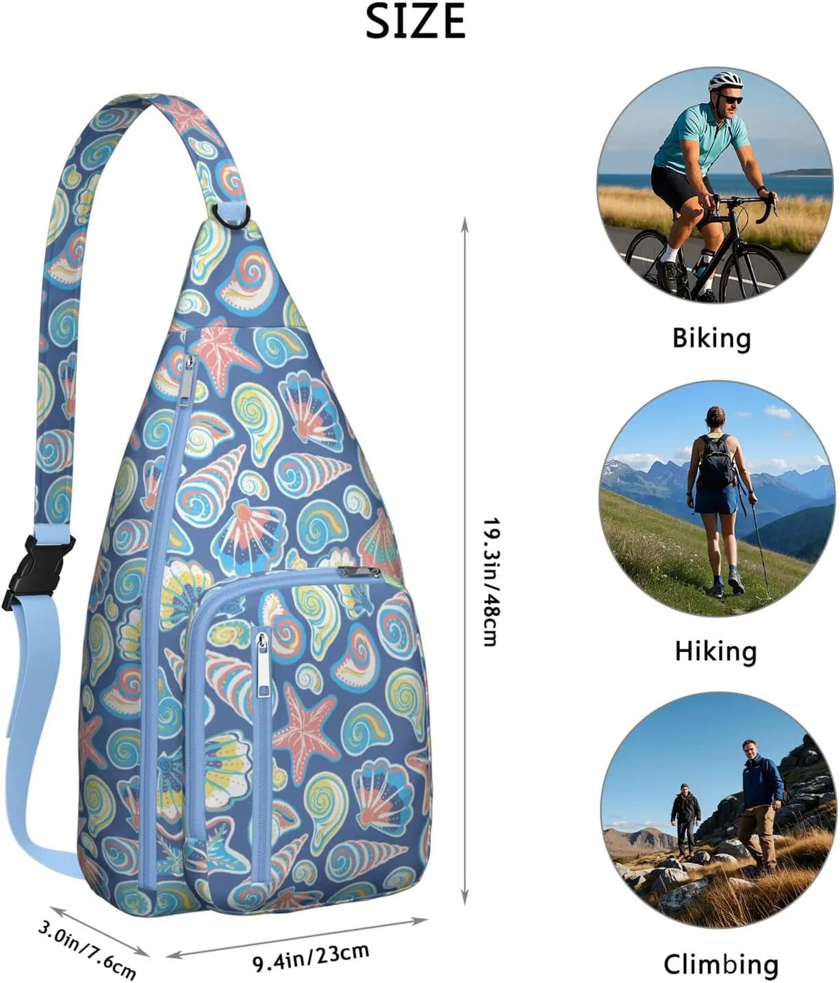 Waterproof Crossbody Bag for Women & Men - Starfish & Seashell Beach Sling Bag Backpack Summer Travel Hiking Daypack Sports