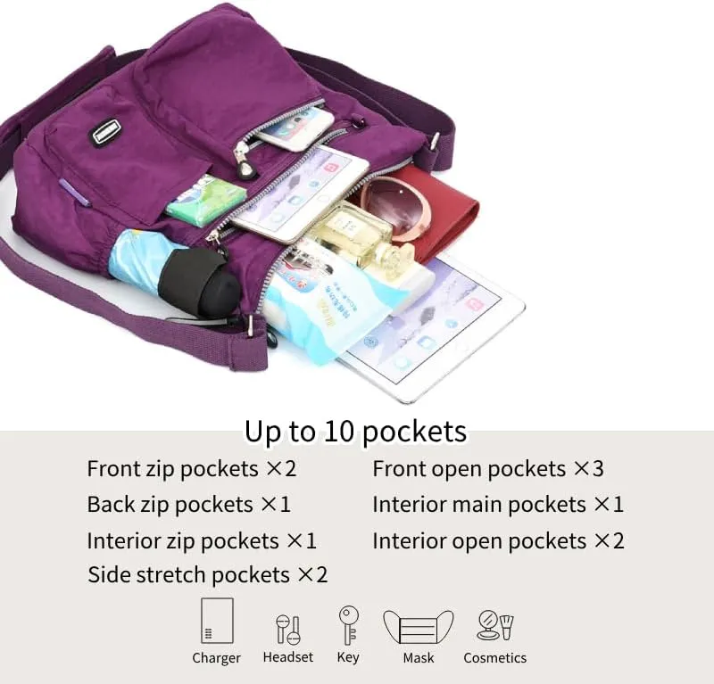 Waterproof Shoulder Bag Nylon Crossbody Bag for Women Travel Purses and Handbag Large Capacity