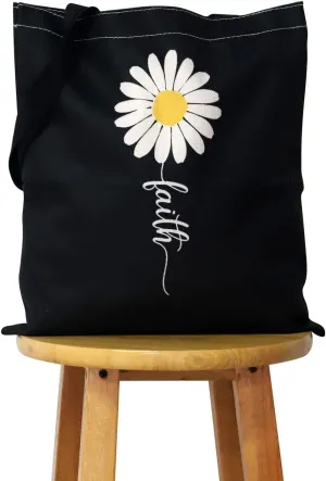 WCGXKO Faith Cross Gift Daisy Vertical Cross Faith Christian Gift Religious Tote Bag for Women