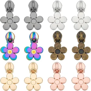 WEBEEDY 12 PCS Flower Zipper Pulls 5# Zipper Pulls 6 Colors Replacement Floral Zippers Sliders Alloy Colorful Zip Head Repair for Luggage Handbag Clothes Shoes DIY Tailors Sewing Accessories,1.3"