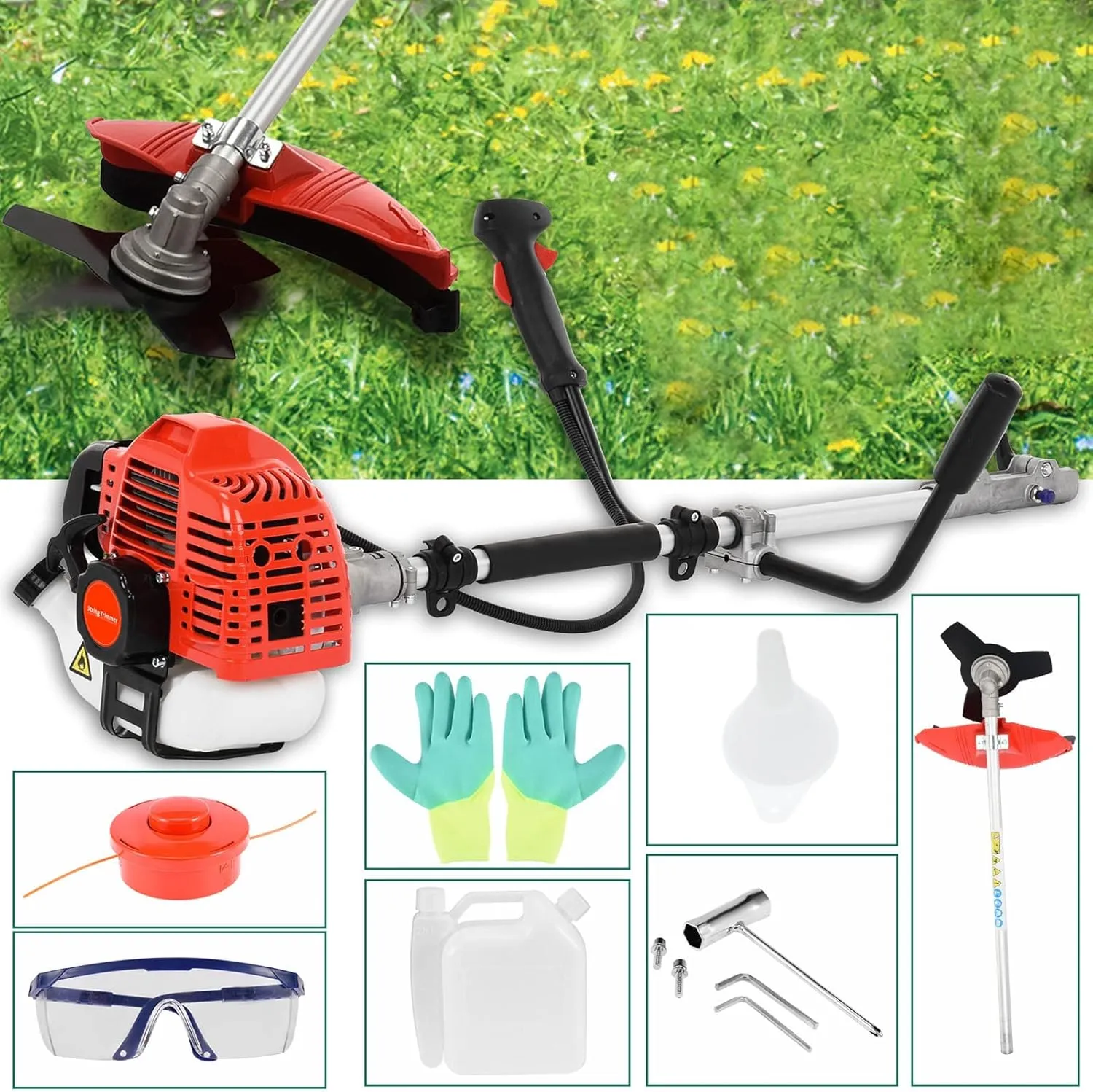 Weed Eater Gas Powered 52cc 2-Stroke Gas Crank, 2 in 1 Grass Trimmer, Multi-Functional Trimming Tool - String Trimmer, Brush Trimmer Red