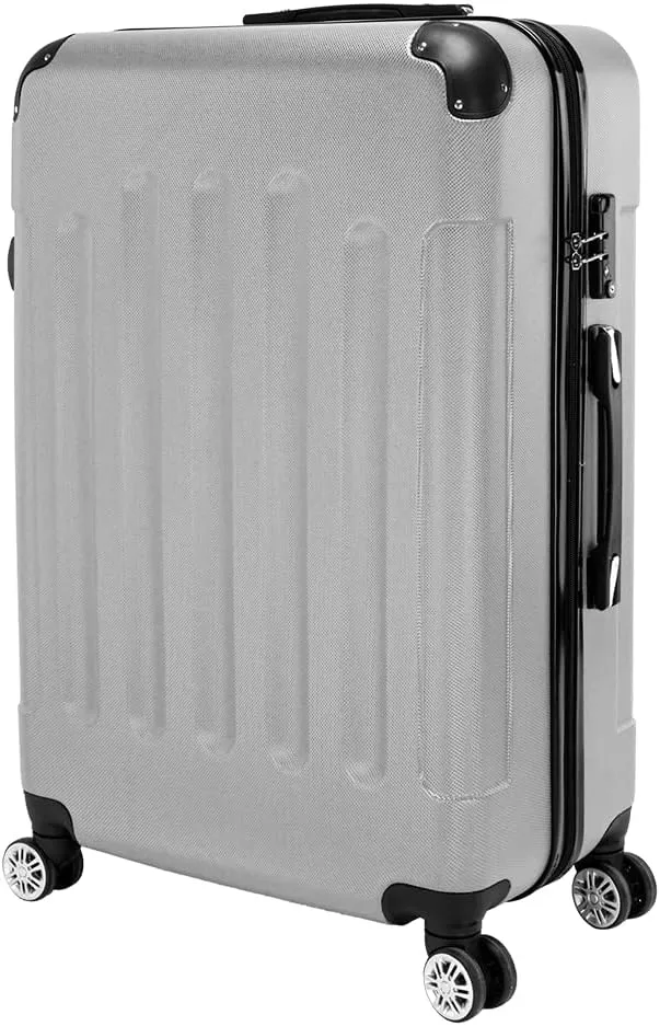 WEI WEI GLOBAL 3-Piece Luggage Sets - Travel Bag ABS Trolley Suitcase - Hard Shell Suitcases with Wheels - Traveling Storage Suitcase Set (20", 24", & 28") - Gray