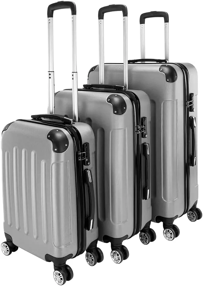 WEI WEI GLOBAL 3-Piece Luggage Sets - Travel Bag ABS Trolley Suitcase - Hard Shell Suitcases with Wheels - Traveling Storage Suitcase Set (20", 24", & 28") - Gray