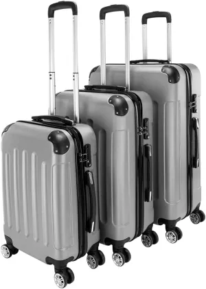 WEI WEI GLOBAL 3-Piece Luggage Sets - Travel Bag ABS Trolley Suitcase - Hard Shell Suitcases with Wheels - Traveling Storage Suitcase Set (20", 24", & 28") - Gray