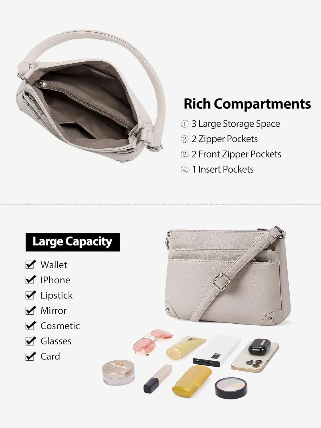 WESTBRONCO Crossbody Bags for Women, Medium Size Shoulder Handbags, Satchel Purse with Multi Zipper Pocket