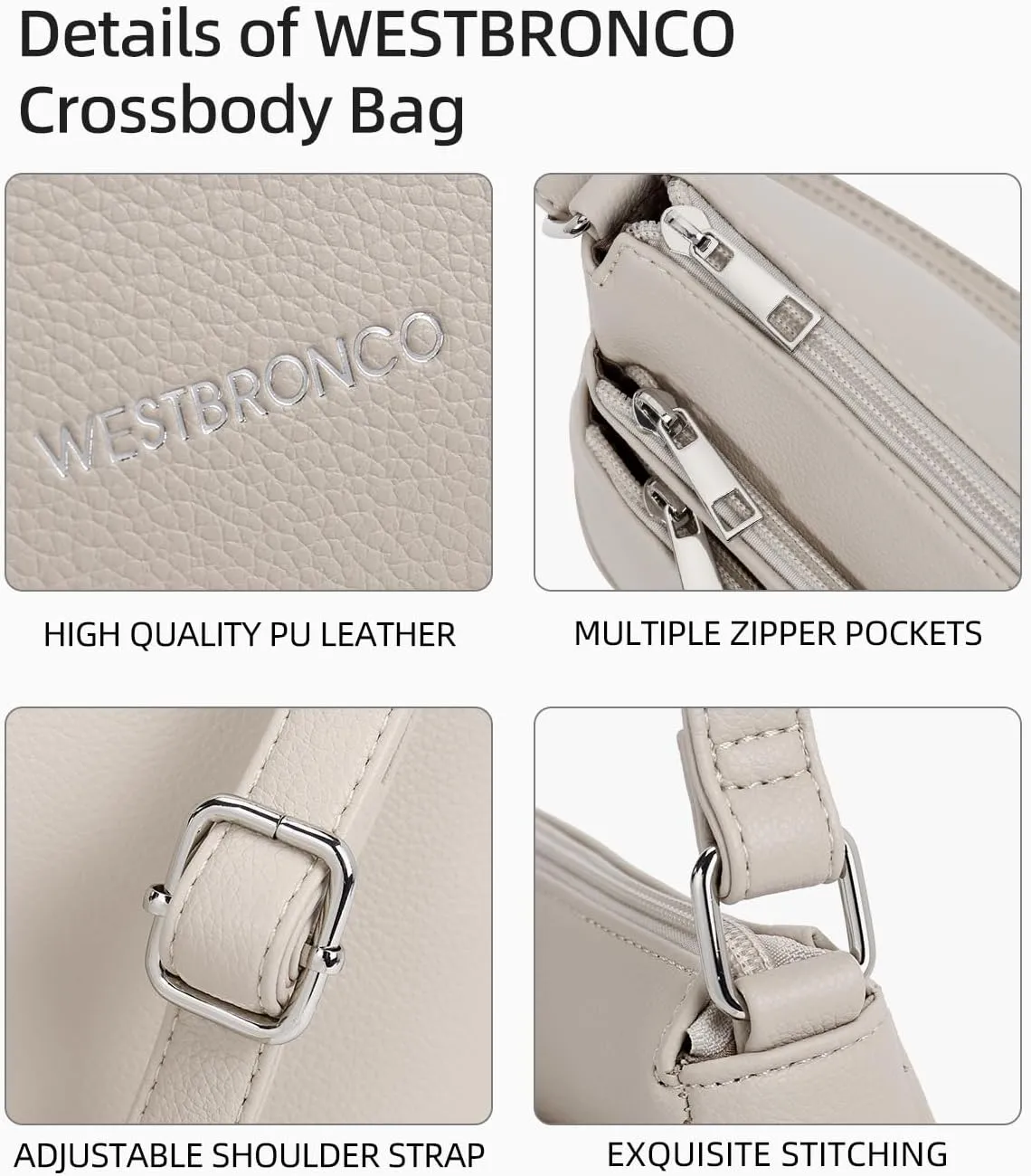 WESTBRONCO Crossbody Bags for Women, Medium Size Shoulder Handbags, Satchel Purse with Multi Zipper Pocket