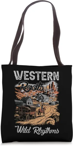 Western Roots, Wild Rhythms Retro Country Festival Tote Bag