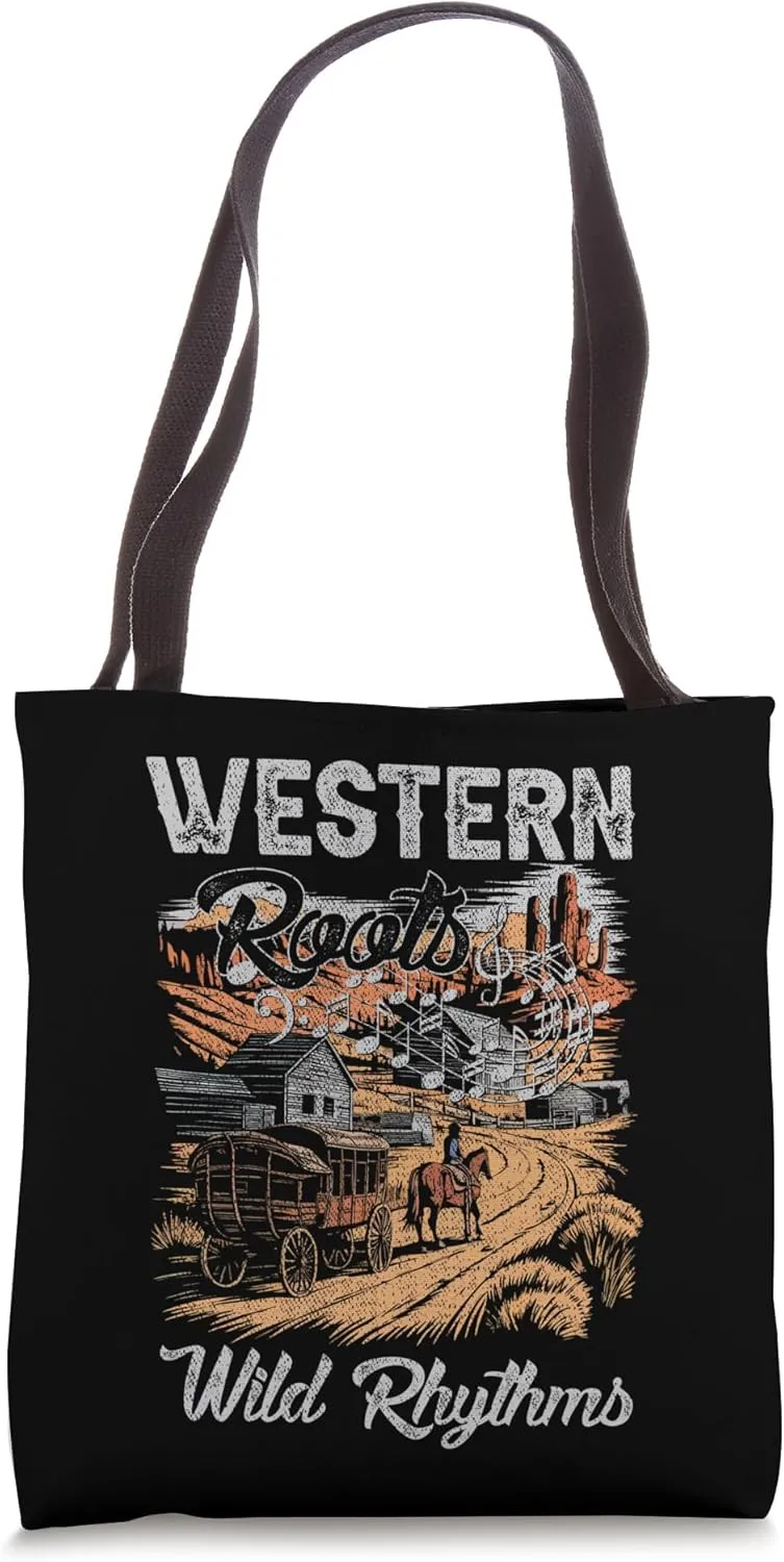 Western Roots, Wild Rhythms Retro Country Festival Tote Bag