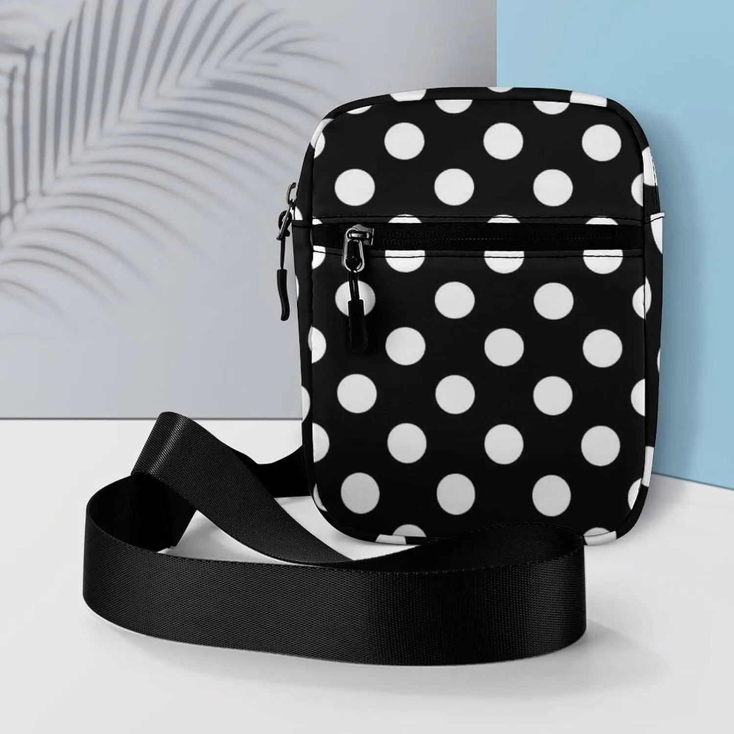 White Black Polka Dots Crossbody Bag Small Shoulder Bag Waterproof, Lightweight And Convenient