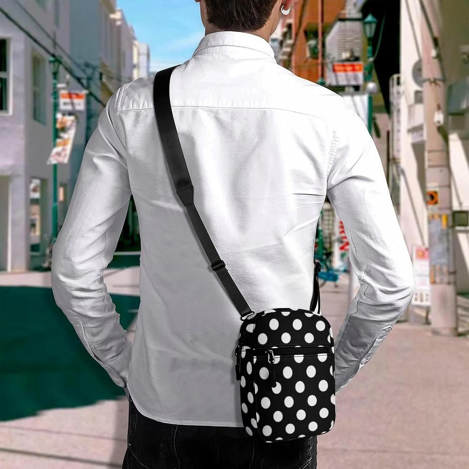 White Black Polka Dots Crossbody Bag Small Shoulder Bag Waterproof, Lightweight And Convenient