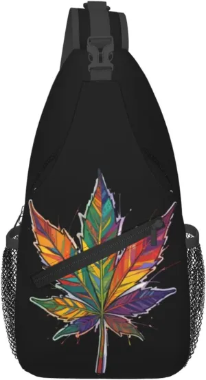 White Camouflage Marijuana Crossbody Backpack Travel Sling Shoulder Bag For Men Women Adjustable Hiking Daypack