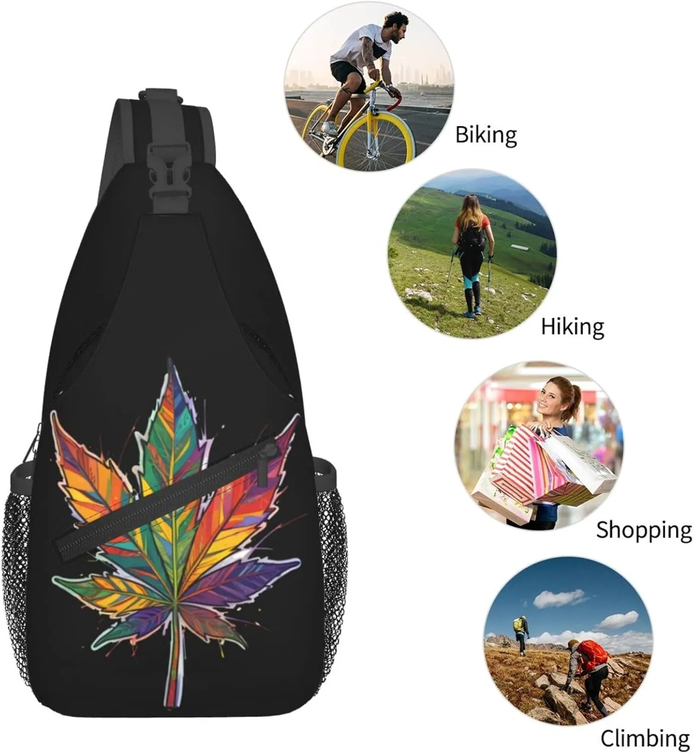 White Camouflage Marijuana Crossbody Backpack Travel Sling Shoulder Bag For Men Women Adjustable Hiking Daypack