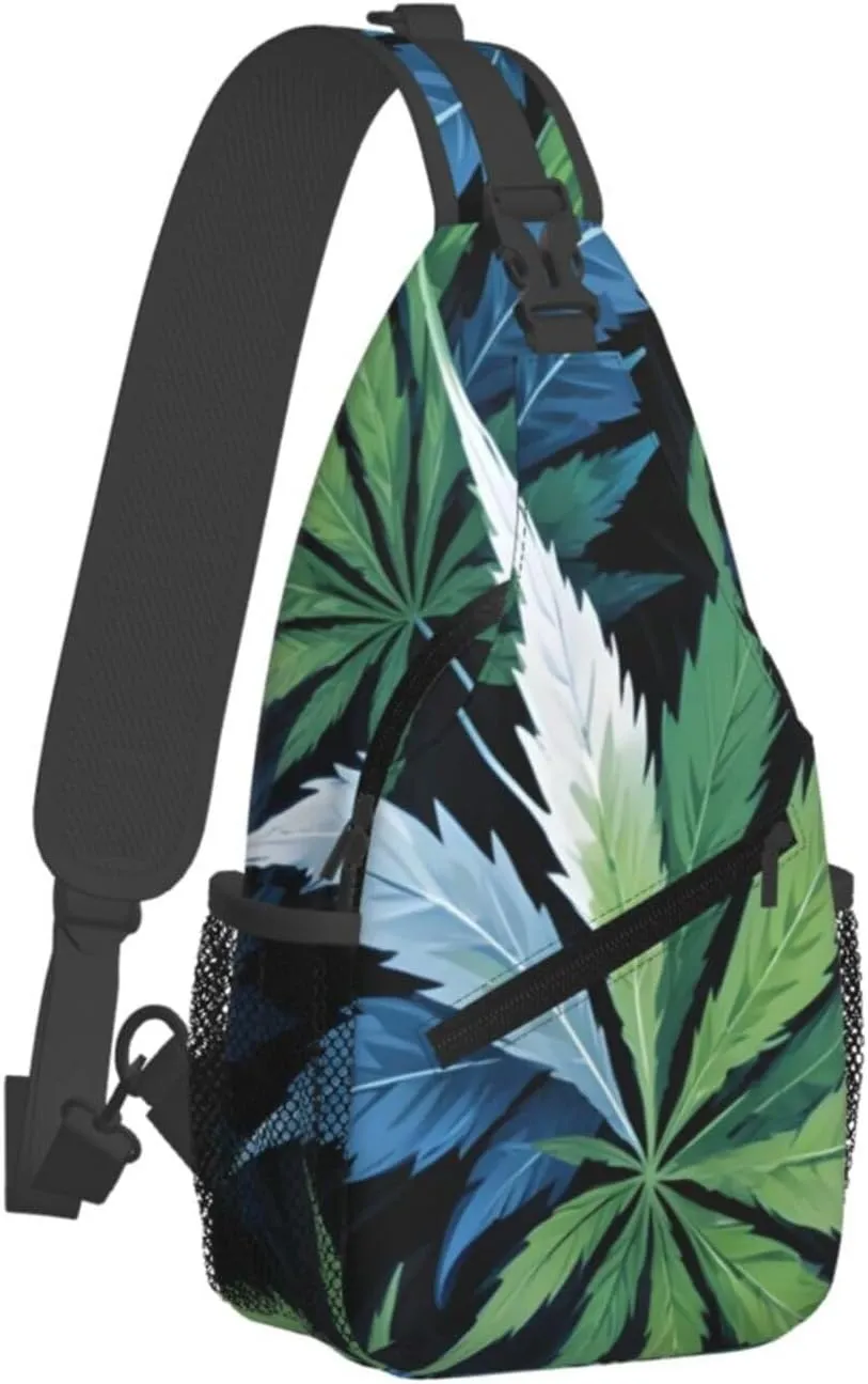White Camouflage Marijuana Crossbody Backpack Travel Sling Shoulder Bag For Men Women Adjustable Hiking Daypack