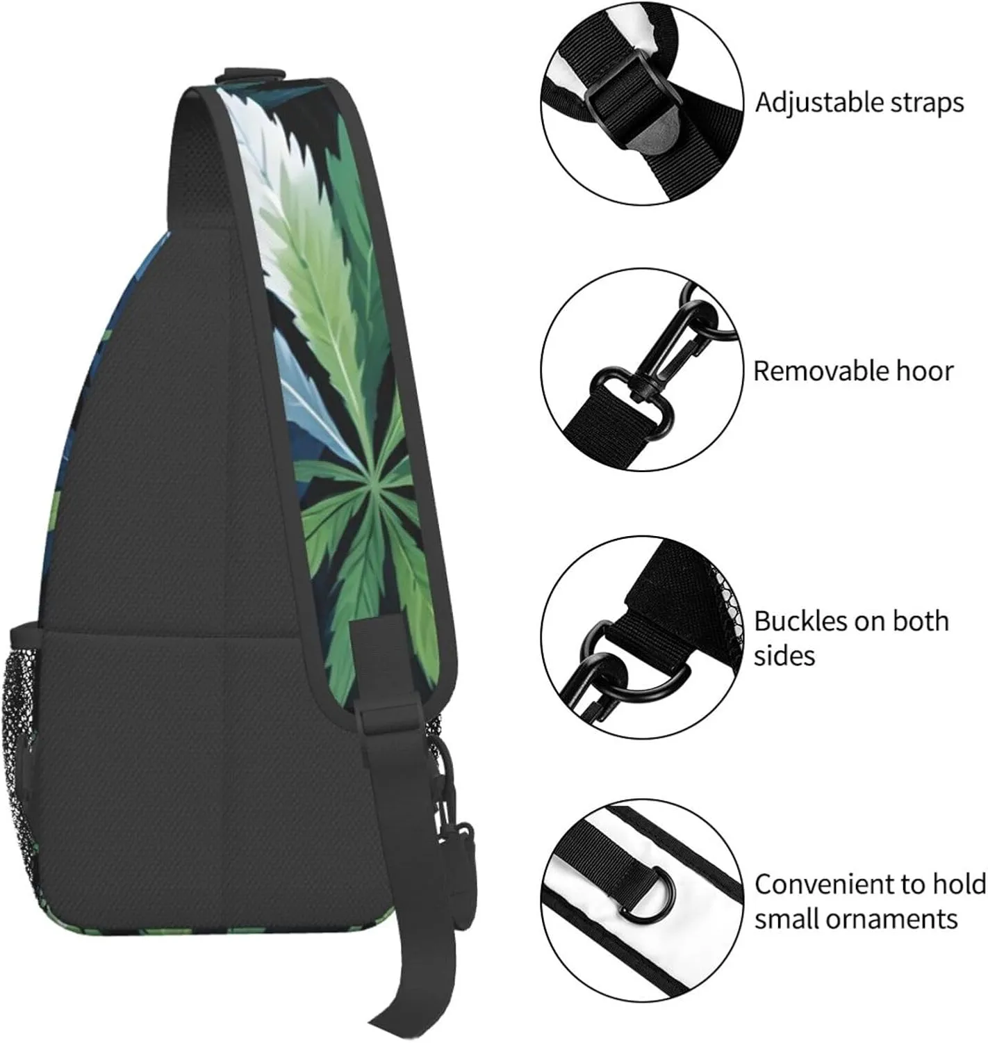 White Camouflage Marijuana Crossbody Backpack Travel Sling Shoulder Bag For Men Women Adjustable Hiking Daypack