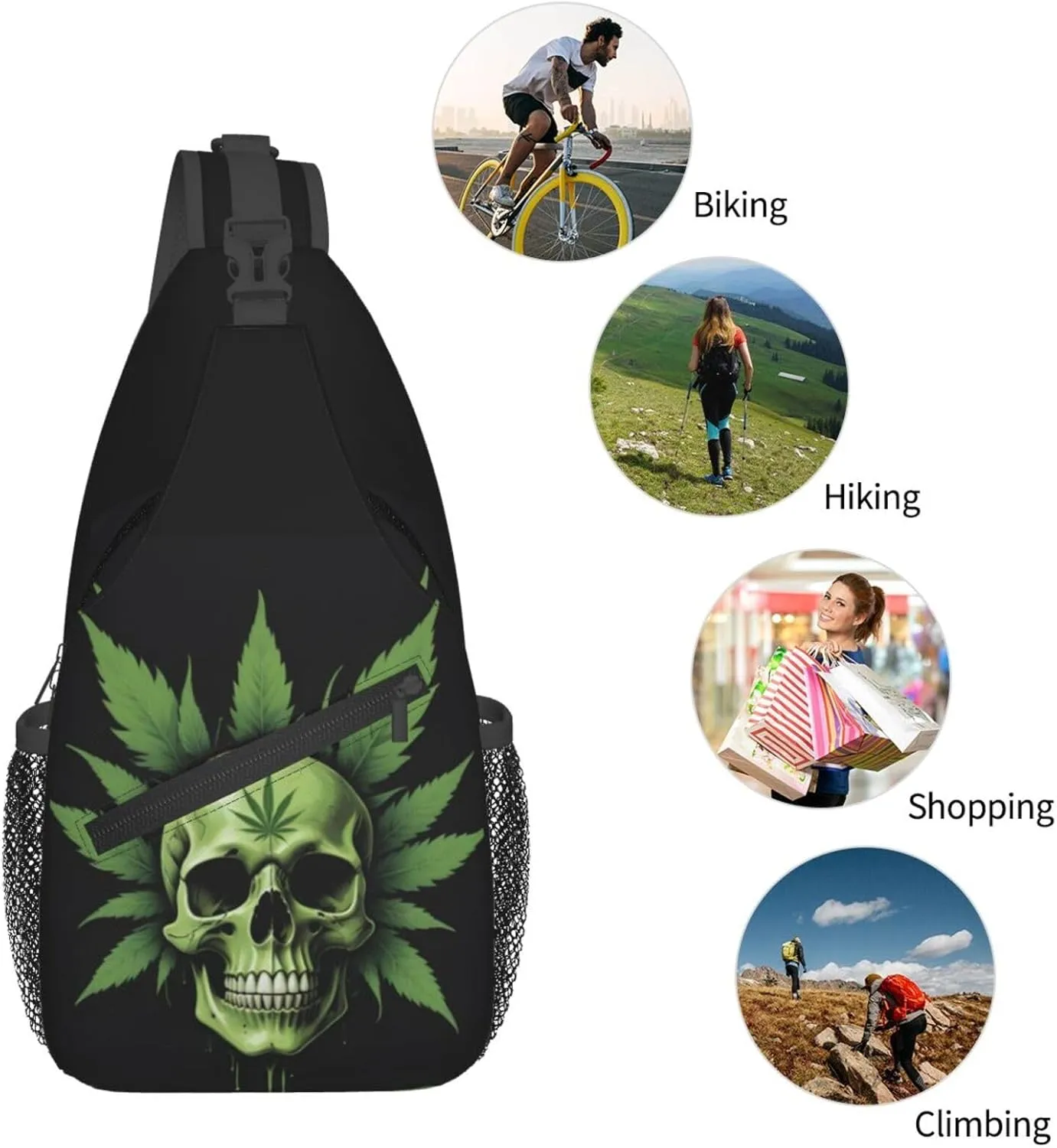 White Camouflage Marijuana Crossbody Backpack Travel Sling Shoulder Bag For Men Women Adjustable Hiking Daypack