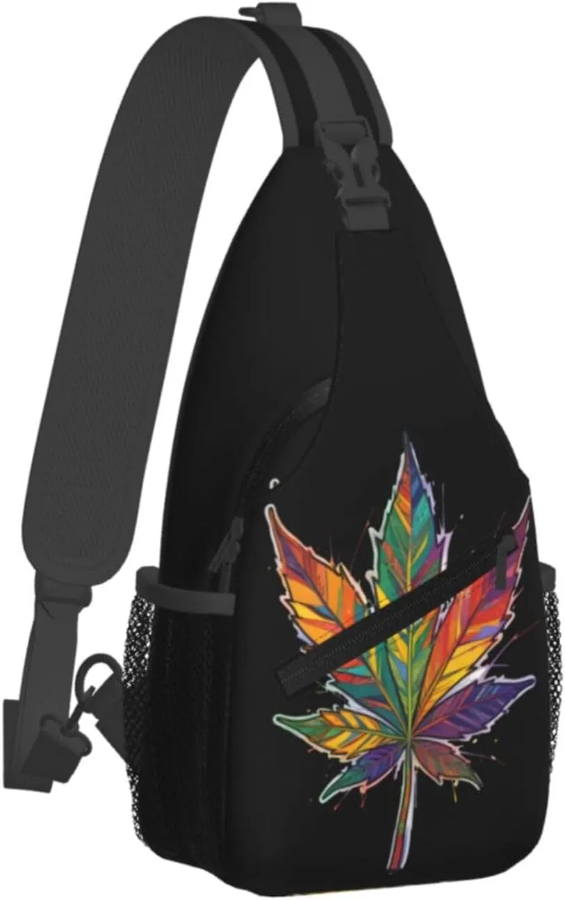 White Camouflage Marijuana Crossbody Backpack Travel Sling Shoulder Bag For Men Women Adjustable Hiking Daypack