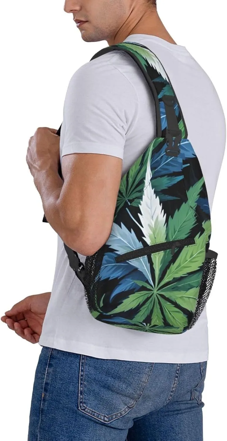 White Camouflage Marijuana Crossbody Backpack Travel Sling Shoulder Bag For Men Women Adjustable Hiking Daypack