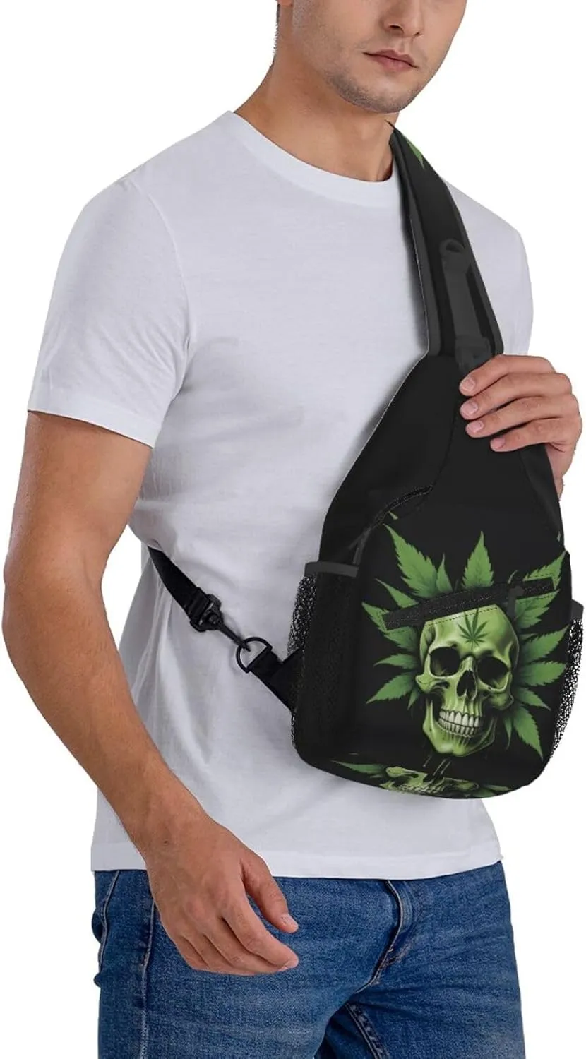 White Camouflage Marijuana Crossbody Backpack Travel Sling Shoulder Bag For Men Women Adjustable Hiking Daypack