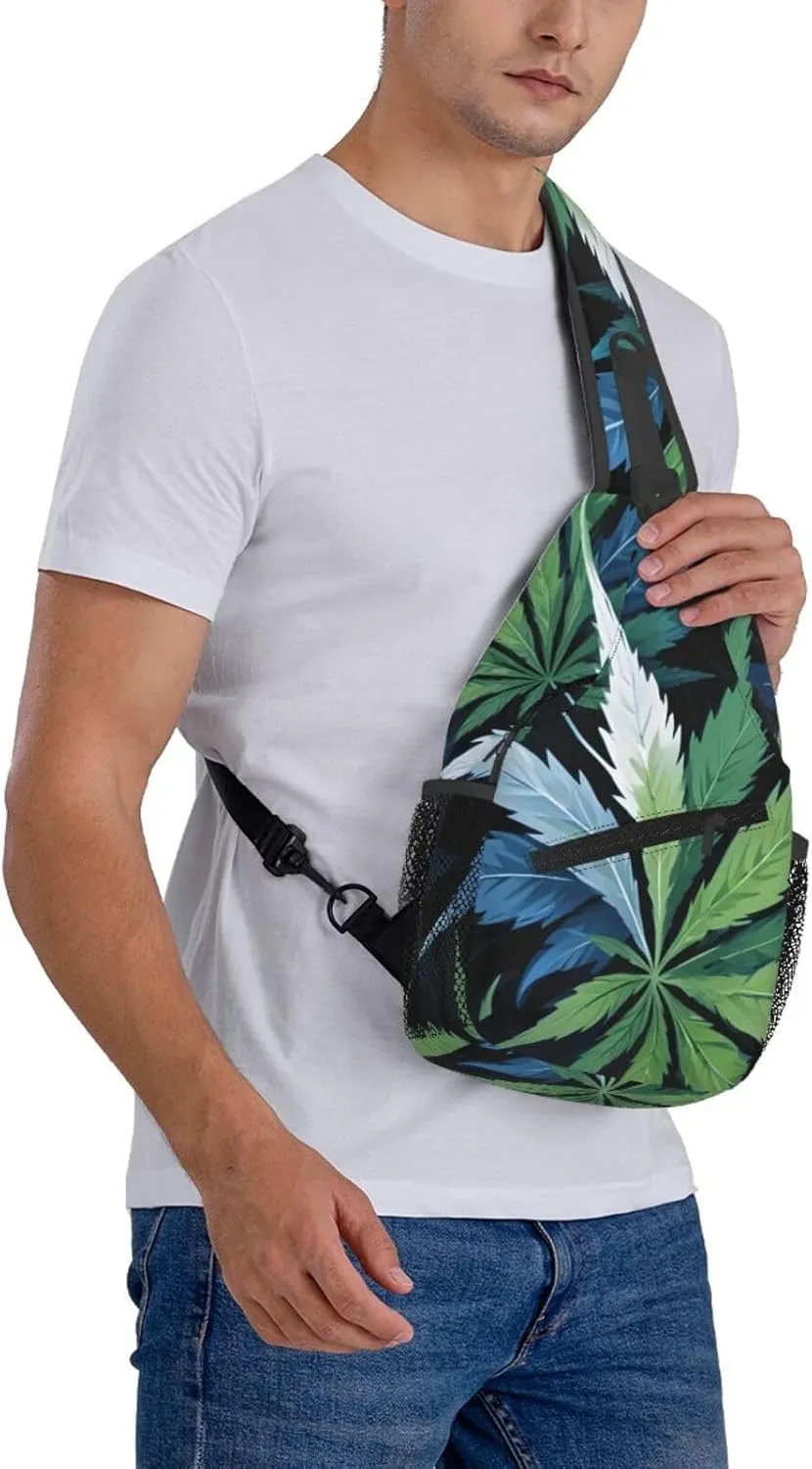 White Camouflage Marijuana Crossbody Backpack Travel Sling Shoulder Bag For Men Women Adjustable Hiking Daypack