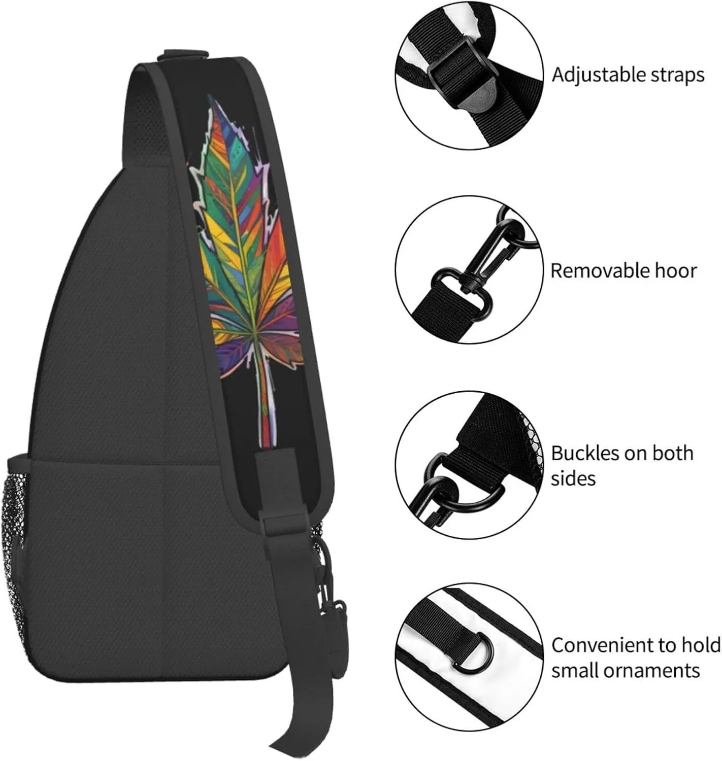 White Camouflage Marijuana Crossbody Backpack Travel Sling Shoulder Bag For Men Women Adjustable Hiking Daypack