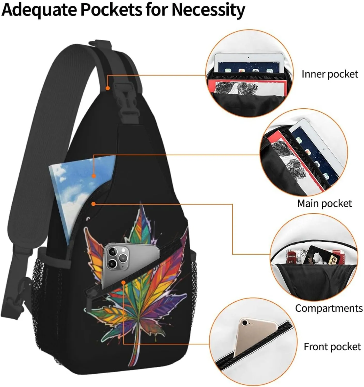 White Camouflage Marijuana Crossbody Backpack Travel Sling Shoulder Bag For Men Women Adjustable Hiking Daypack