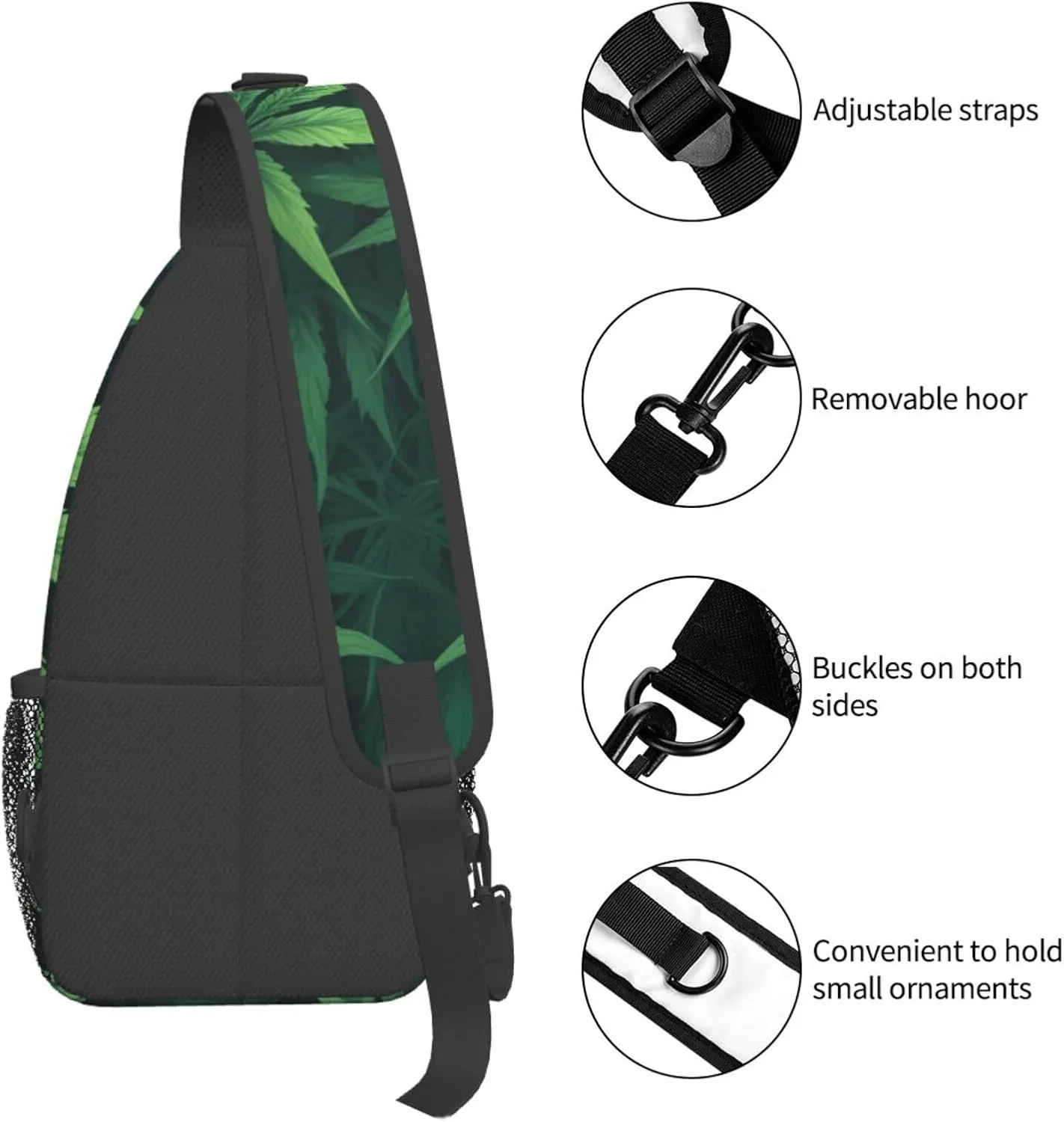 White Camouflage Marijuana Crossbody Backpack Travel Sling Shoulder Bag For Men Women Adjustable Hiking Daypack