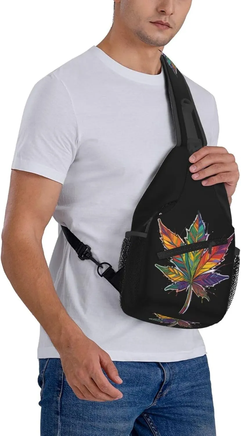 White Camouflage Marijuana Crossbody Backpack Travel Sling Shoulder Bag For Men Women Adjustable Hiking Daypack