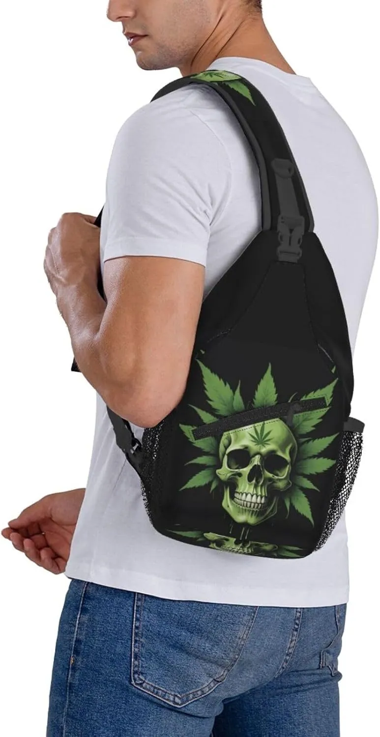 White Camouflage Marijuana Crossbody Backpack Travel Sling Shoulder Bag For Men Women Adjustable Hiking Daypack