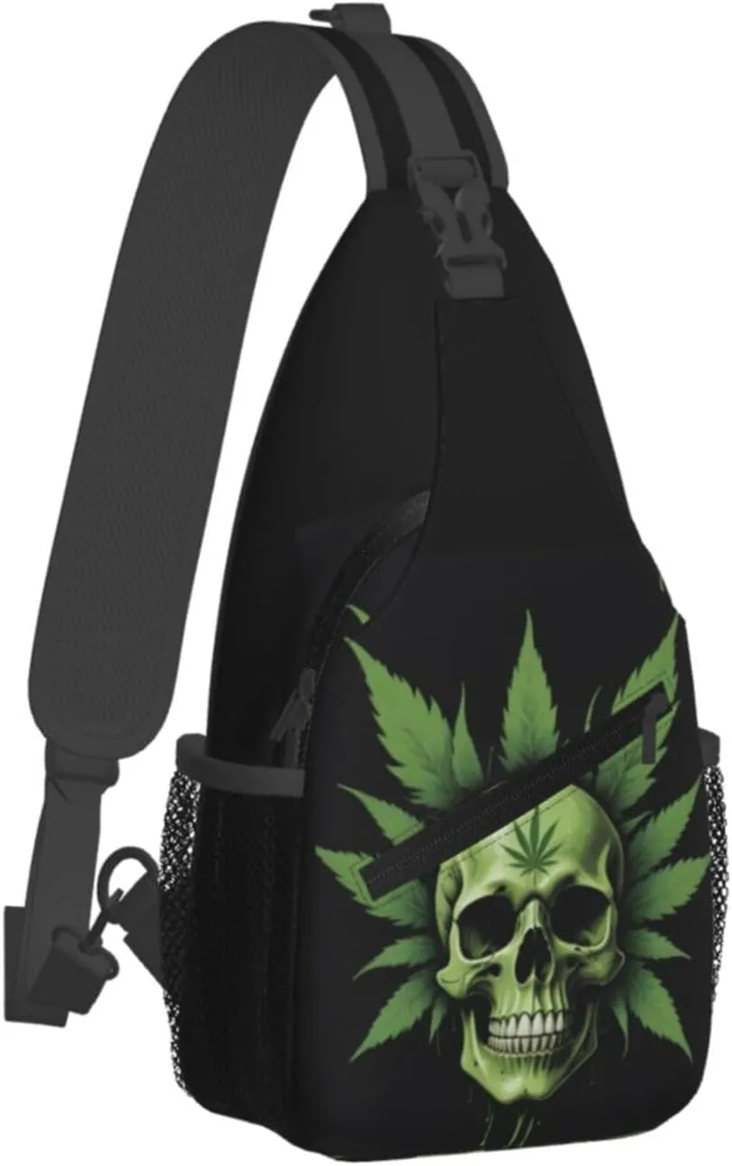 White Camouflage Marijuana Crossbody Backpack Travel Sling Shoulder Bag For Men Women Adjustable Hiking Daypack