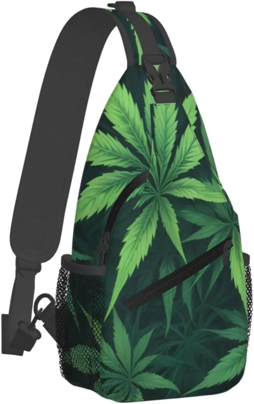 White Camouflage Marijuana Crossbody Backpack Travel Sling Shoulder Bag For Men Women Adjustable Hiking Daypack