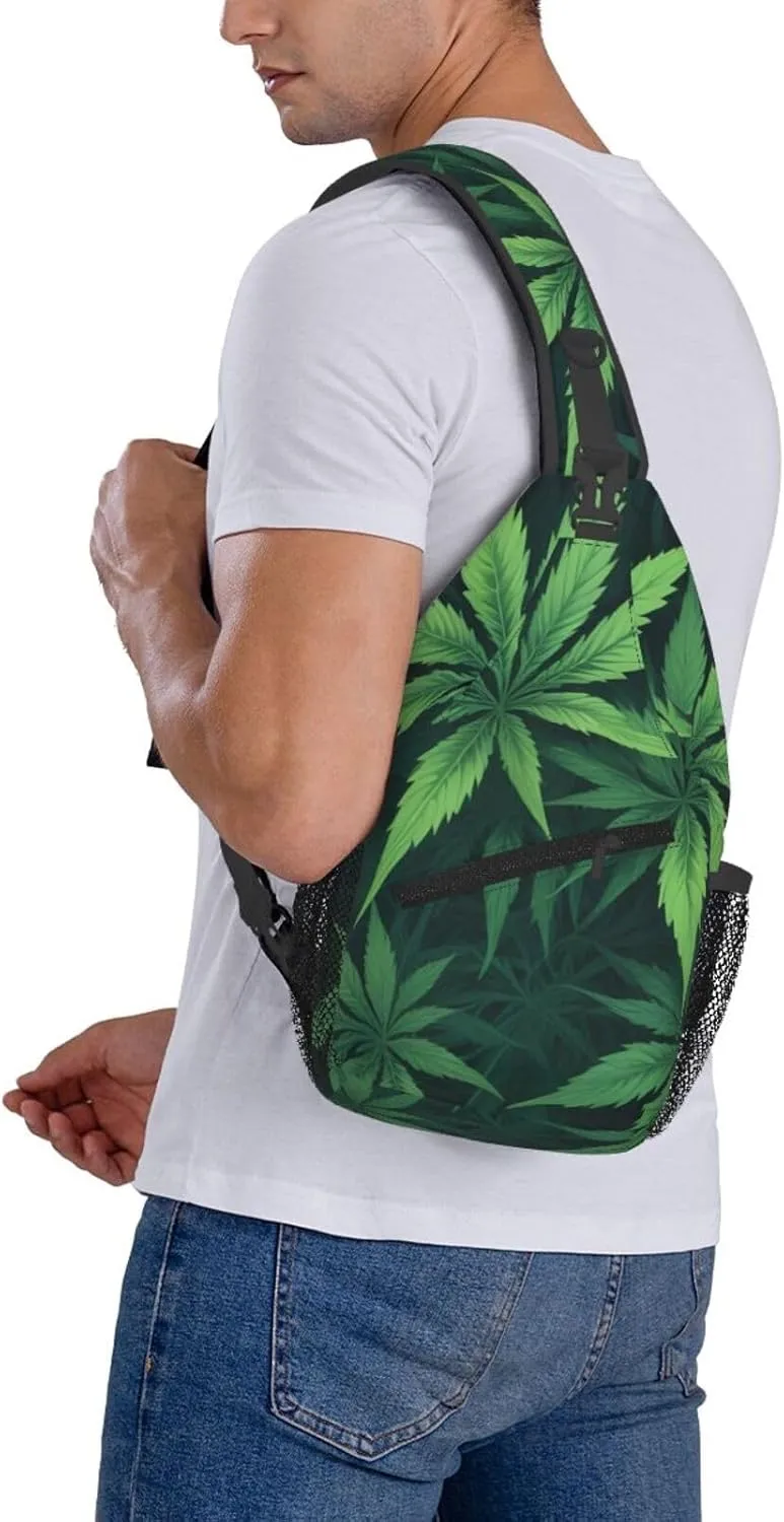 White Camouflage Marijuana Crossbody Backpack Travel Sling Shoulder Bag For Men Women Adjustable Hiking Daypack
