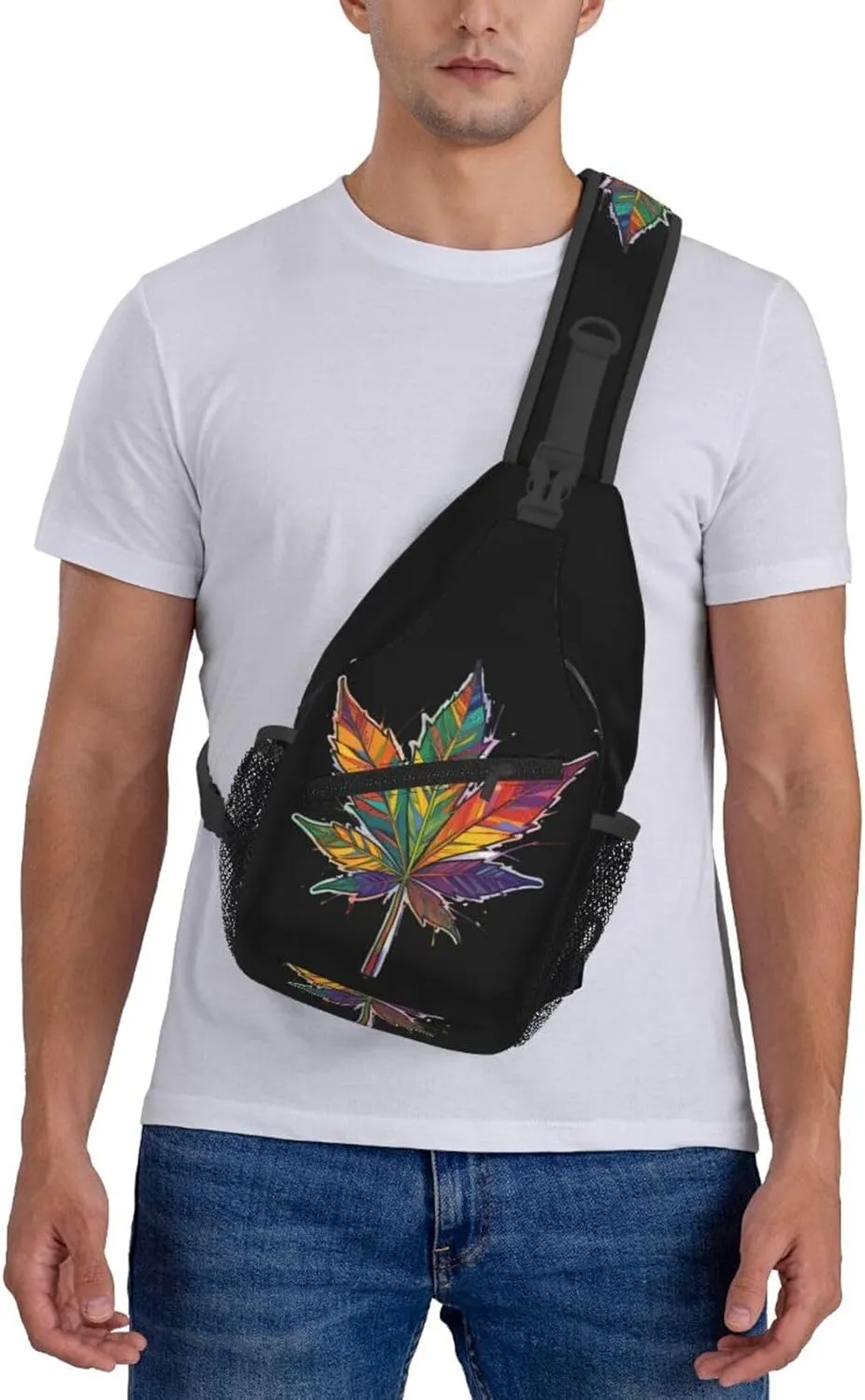 White Camouflage Marijuana Crossbody Backpack Travel Sling Shoulder Bag For Men Women Adjustable Hiking Daypack