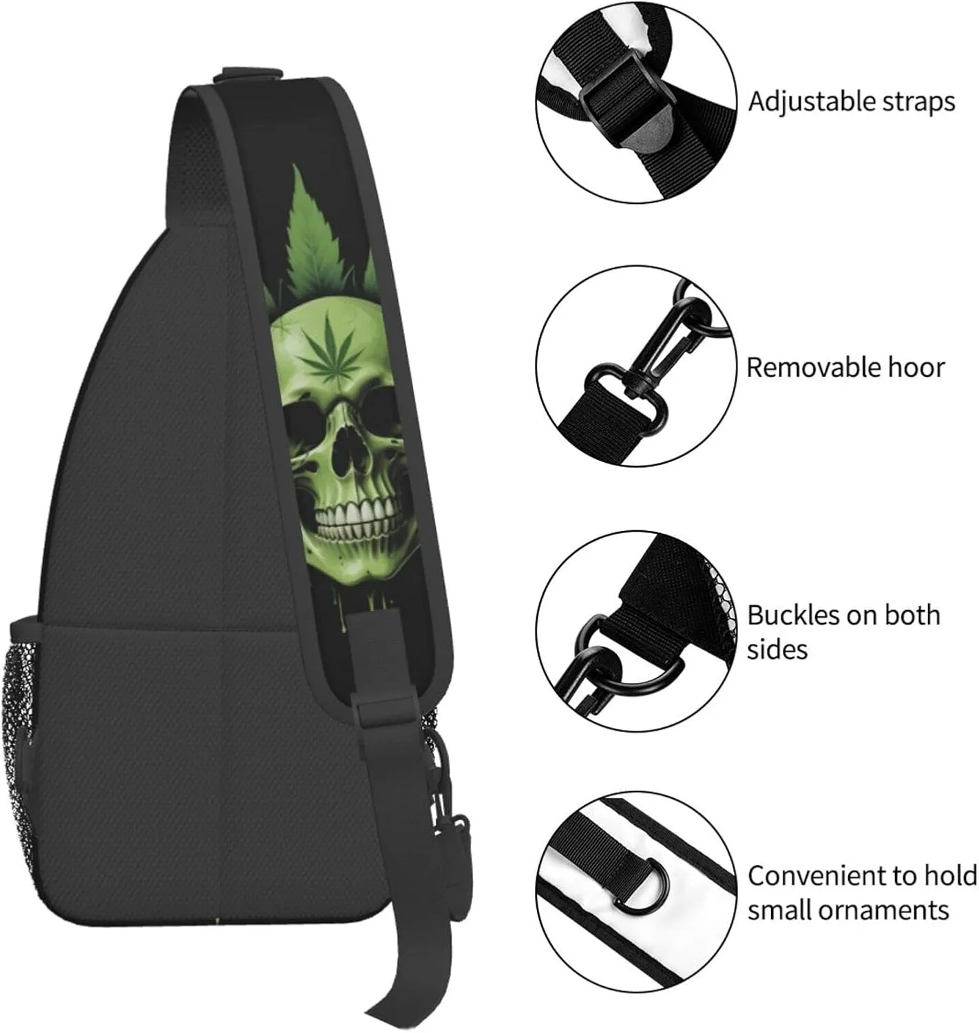 White Camouflage Marijuana Crossbody Backpack Travel Sling Shoulder Bag For Men Women Adjustable Hiking Daypack