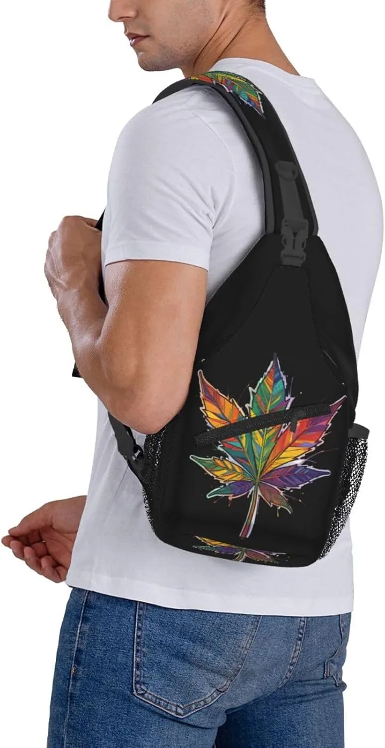 White Camouflage Marijuana Crossbody Backpack Travel Sling Shoulder Bag For Men Women Adjustable Hiking Daypack