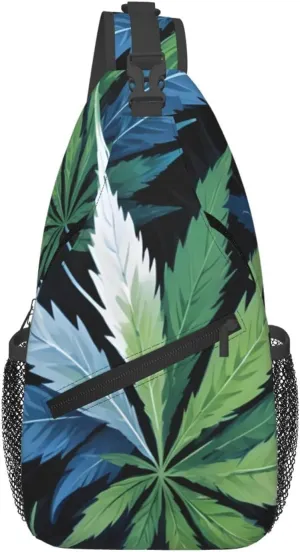 White Camouflage Marijuana Crossbody Backpack Travel Sling Shoulder Bag For Men Women Adjustable Hiking Daypack