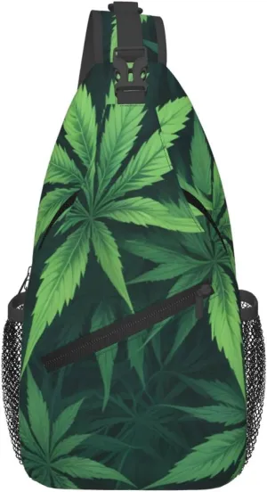 White Camouflage Marijuana Crossbody Backpack Travel Sling Shoulder Bag For Men Women Adjustable Hiking Daypack