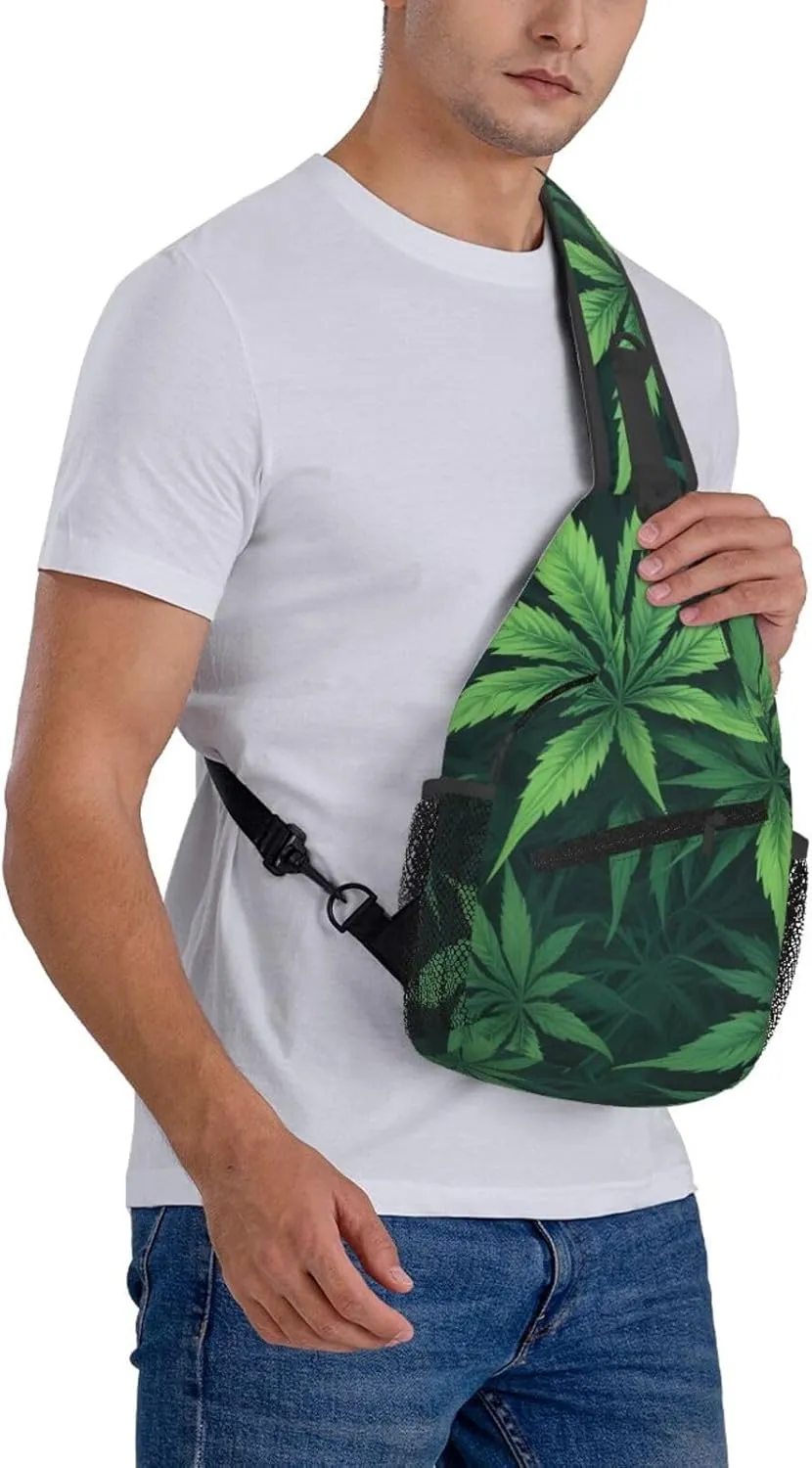 White Camouflage Marijuana Crossbody Backpack Travel Sling Shoulder Bag For Men Women Adjustable Hiking Daypack