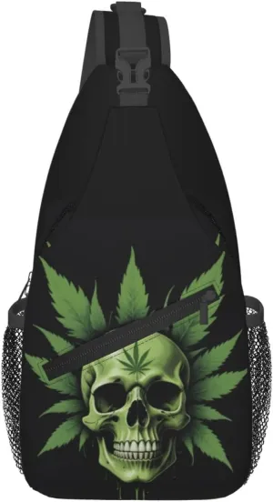 White Camouflage Marijuana Crossbody Backpack Travel Sling Shoulder Bag For Men Women Adjustable Hiking Daypack