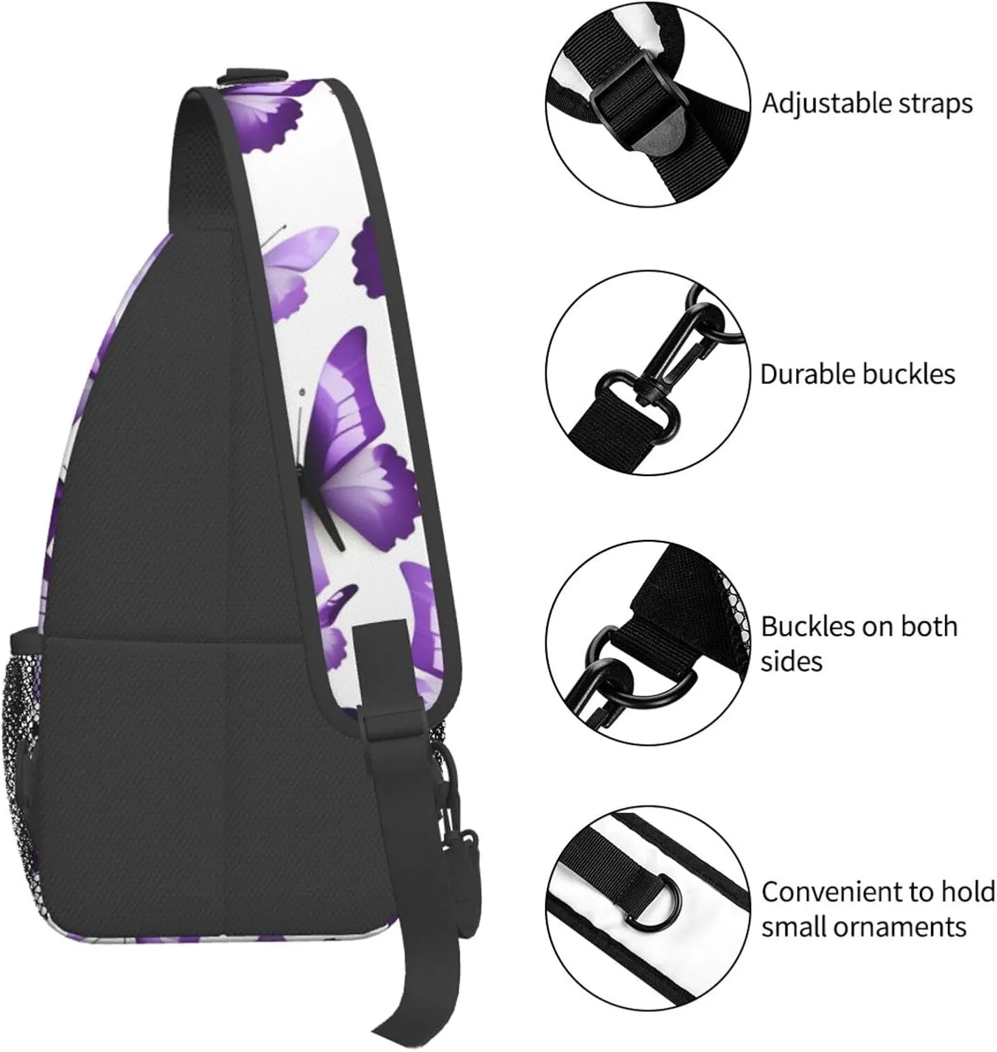 White Purple Butterflies High Storage Capacity Chest Bag Diagonally Sling Backpack Crossbody Shoulder Bag For Men Women