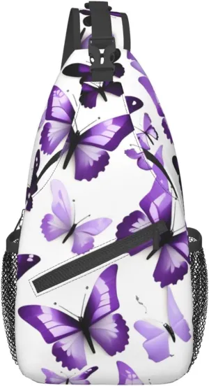 White Purple Butterflies High Storage Capacity Chest Bag Diagonally Sling Backpack Crossbody Shoulder Bag For Men Women