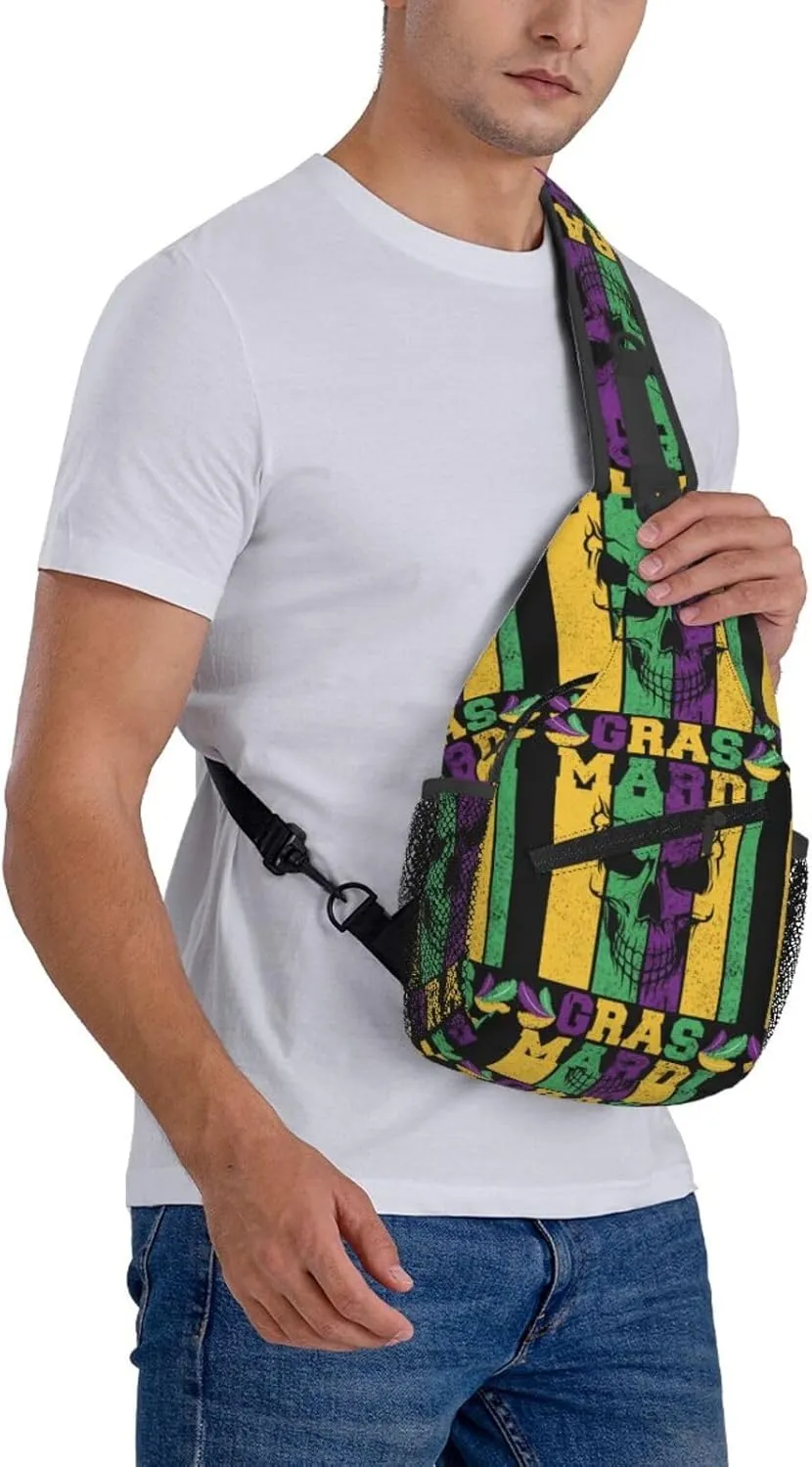 Who's Your Crawdaddy Mardi Gras Mask Beads Crawfish Sling Bag Crossbody Bag Chest Bags Travel Shoulder Backpack