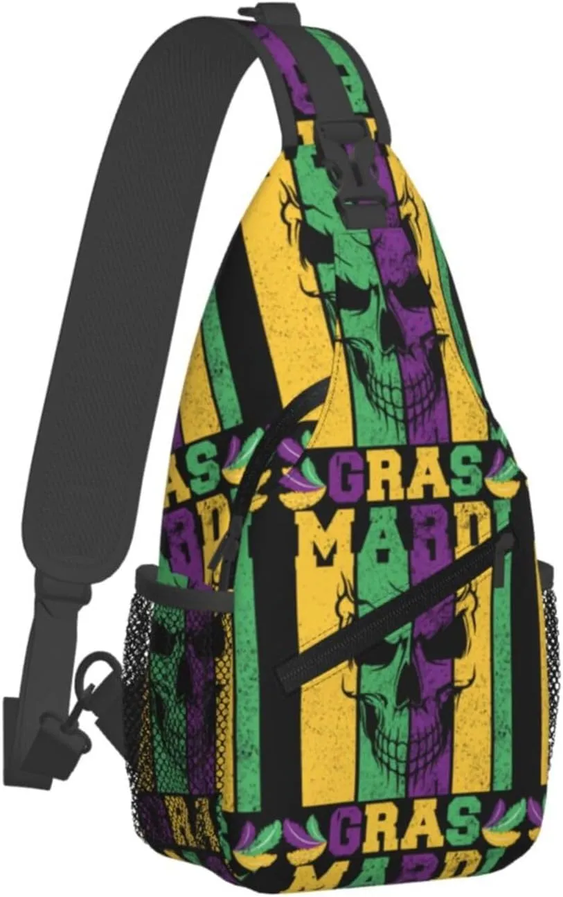 Who's Your Crawdaddy Mardi Gras Mask Beads Crawfish Sling Bag Crossbody Bag Chest Bags Travel Shoulder Backpack