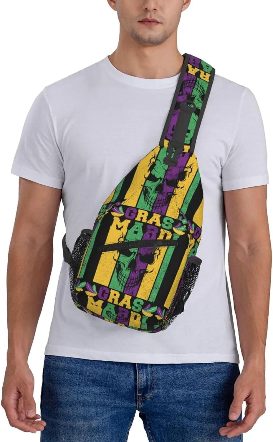 Who's Your Crawdaddy Mardi Gras Mask Beads Crawfish Sling Bag Crossbody Bag Chest Bags Travel Shoulder Backpack