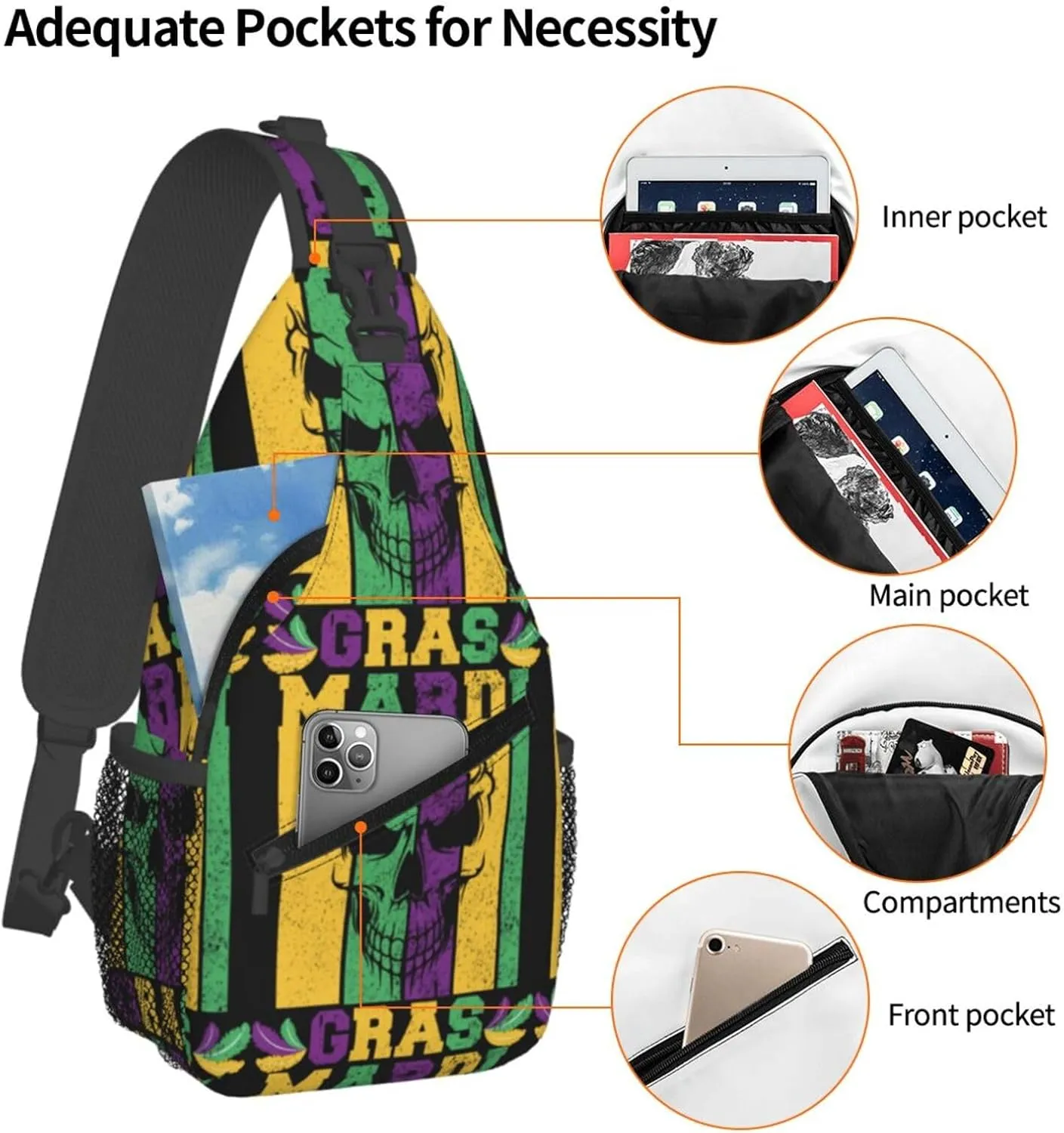 Who's Your Crawdaddy Mardi Gras Mask Beads Crawfish Sling Bag Crossbody Bag Chest Bags Travel Shoulder Backpack