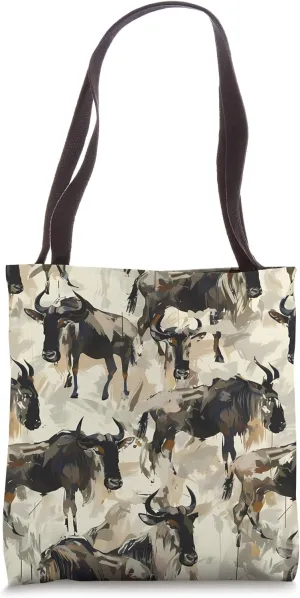 Wildebeest Expressionism Animal Wildlife Pattern Art Print Tote Bag